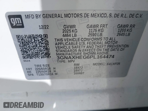 2023 Chevrolet Equinox LS z VIN 3GNAXHEG6PL164474, wystawiony jako IAAI lot #41969406 z przebiegiem 104 535 mil mil oraz . Historia ofert i sprzedaży dostępna na DreamBid. Obrazek 9.
