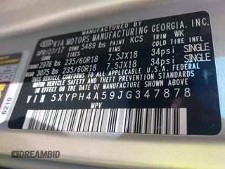 2018 Kia Sorento EX with VIN 5XYPH4A59JG347878, listed as a IAAI auction lot 41801123 with 89,716 mi miles and . Bid and sale history available at DreamBid. Image 9.