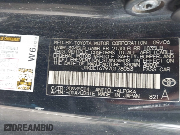 2007 Scion tC Spec with VIN JTKDE167970178053, listed as a IAAI auction lot 42493614 with 284,596 mi miles and . Bid and sale history available at DreamBid. Image 9.
