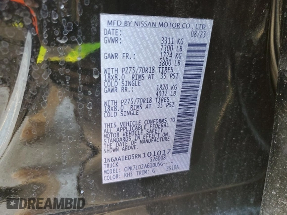 2024 Nissan Titan Pro-4X with VIN 1N6AA1ED5RN101017, listed as a Copart auction lot 43777785 with 30,489 mi miles and Salvage title. Bid and sale history available at DreamBid. Image 12.