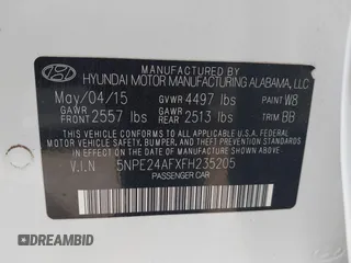 2015 Hyundai Sonata SE z VIN 5NPE24AFXFH235205, wystawiony jako IAAI lot #41596454 z przebiegiem 66 461 mil mil oraz . Historia ofert i sprzedaży dostępna na DreamBid. Obrazek 9.