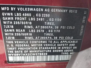 2012 Volkswagen Tiguan S with VIN WVGBV7AX2CW078629, listed as a IAAI auction lot 41332445 with 94,239 mi miles and . Bid and sale history available at DreamBid. Image 9.