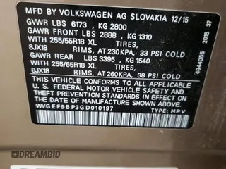 2016 Volkswagen Touareg Sport with VIN WVGEF9BP3GD010197, listed as a Copart auction lot 85826584 with 106,375 mi miles and Salvage Title. Bid and sale history available at DreamBid. Image 13.