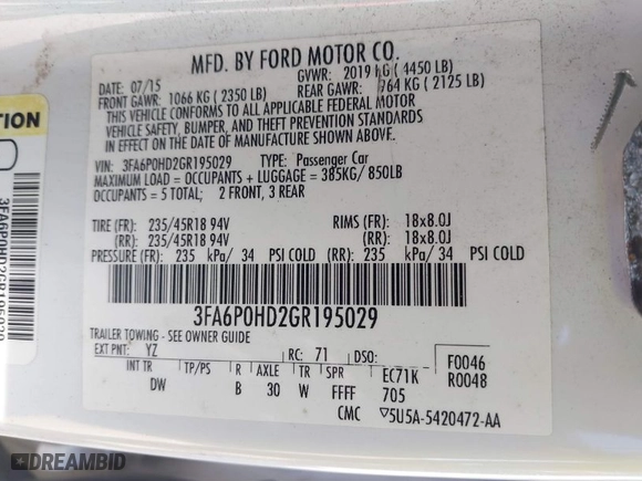 2016 Ford Fusion SE with VIN 3FA6P0HD2GR195029, listed as a IAAI auction lot 41884332 with 152,473 mi miles. Bid and sale history available at carsss.com. Image 9.