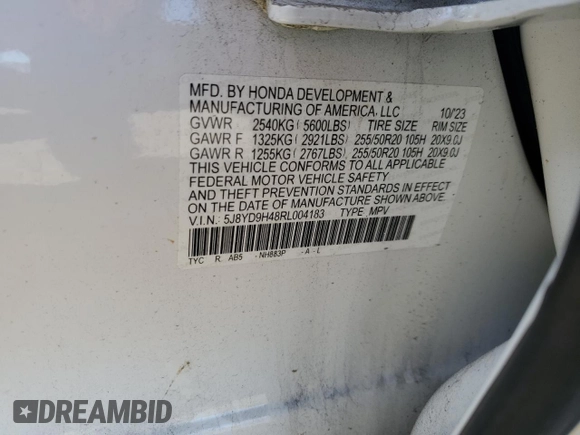 2024 Acura MDX Technology z VIN 5J8YD9H48RL004183, wystawiony jako Copart lot #49855855 z przebiegiem 22 619 mil mil oraz Szkoda całkowita • Salvage title. Historia ofert i sprzedaży dostępna na DreamBid. Obrazek 15.