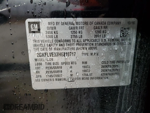 2017 GMC Terrain Denali with VIN 2GKFLVE37H6210717, listed as a Copart auction lot 56666415 with 131,388 mi miles and Salvage title. Bid and sale history available at DreamBid. Image 13.