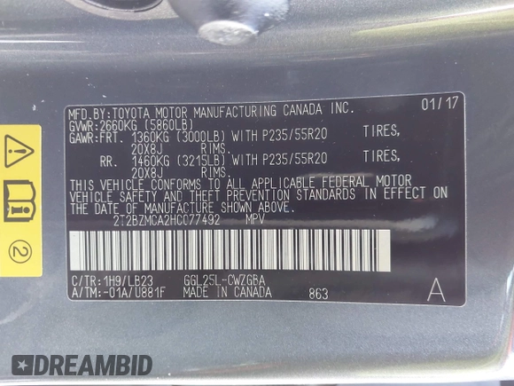 2017 Lexus RX with VIN 2T2BZMCA2HC077492, listed as a IAAI auction lot 41364331 with 78,638 mi miles. Bid and sale history available at carsss.com. Image 9.