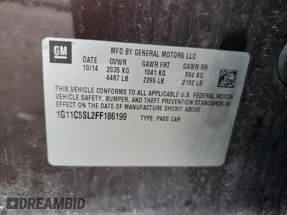 2015 Chevrolet Malibu LT with VIN 1G11C5SL2FF186199, listed as a Copart auction lot 51683235 with 178,774 mi miles and Salvage Title. Bid and sale history available at DreamBid. Image 12.