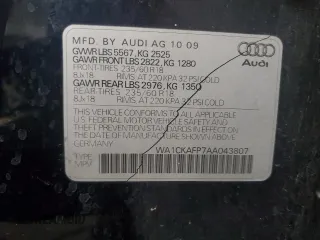 2010 Audi Q5 Premium with VIN WA1CKAFP7AA043807, listed as a Copart auction lot 84631444 with 205,371 mi miles and Non Repairable. Bid and sale history available at carsss.com. Image 13.