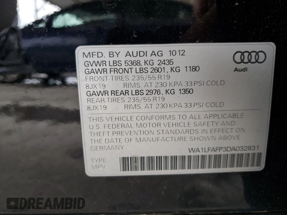 2013 Audi Q5 Premium Plus z VIN WA1LFAFP3DA032831, wystawiony jako Copart lot #51566095 z przebiegiem 137 412 mil mil oraz Szkoda całkowita • Salvage title. Historia ofert i sprzedaży dostępna na DreamBid. Obrazek 13.