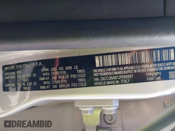 2018 Jeep Renegade Sport z VIN ZACCJBAB7JPH88857, wystawiony jako IAAI lot #42705578 z przebiegiem 132 838 mil mil oraz . Historia ofert i sprzedaży dostępna na DreamBid. Obrazek 9.
