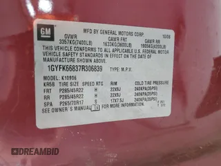 2007 Cadillac Escalade ESV с VIN 1GYFK66837R306839, выставлен на аукционе Copart как лот 57309435 с пробегом Не указан миль и Чистый • Clean title. История ставок и продаж доступна на DreamBid. Изображение 13.