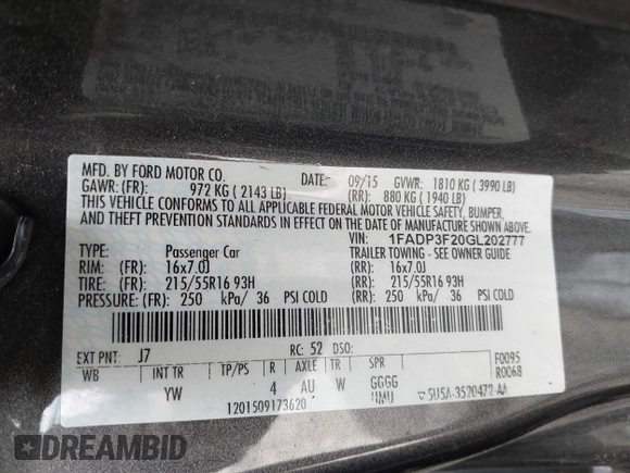 2016 Ford Focus SE with VIN 1FADP3F20GL202777, listed as a IAAI auction lot 42077501 with 116,351 mi miles and . Bid and sale history available at DreamBid. Image 9.
