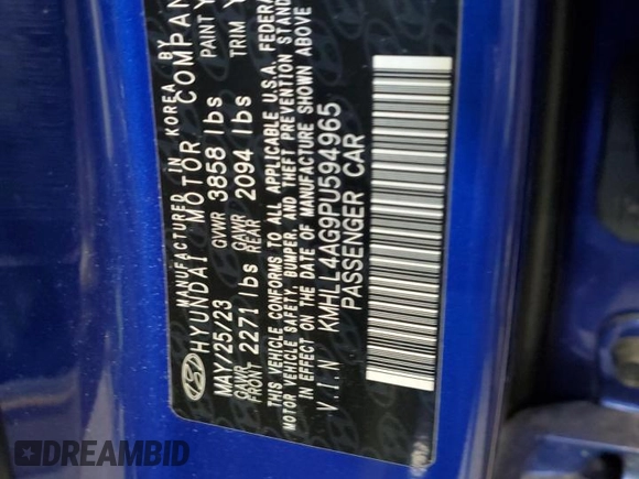 2023 Hyundai Elantra SE with VIN KMHLL4AG9PU594965, listed as a Copart auction lot 62406545 with 21,594 mi miles and Salvage title. Bid and sale history available at DreamBid. Image 12.