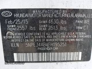 2015 Hyundai Sonata Sport with VIN 5NPE34ABXFH195251, listed as a IAAI auction lot 42002496 with 142,381 mi miles and . Bid and sale history available at carsss.com. Image 9.