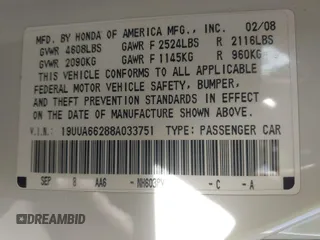 2008 Acura TL with VIN 19UUA66288A033751, listed as a IAAI auction lot 41502588 with 204,074 mi miles. Bid and sale history available at carsss.com. Image 9.