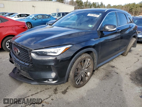 2020 Infiniti QX50 LUXE with VIN 3PCAJ5M32LF112727, listed as a Copart auction lot 73174472 with 52,068 mi miles. Bid and sale history available at carsss.com. Image 1.