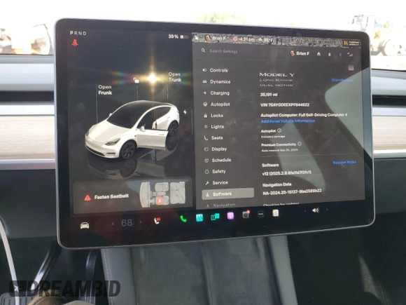 2023 Tesla Model Y Long Range with VIN 7SAYGDEEXPF844622, listed as a Copart auction lot 49094465 with 35,191 mi miles and Salvage Title. Bid and sale history available at DreamBid. Image 9.