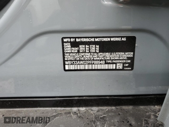 2023 BMW i4 M50 z VIN WBY33AW02PFP88948, wystawiony jako Copart lot #67563423 z przebiegiem 2 090 mil mil oraz . Historia ofert i sprzedaży dostępna na DreamBid. Obrazek 12.