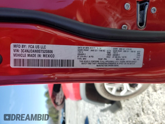 2025 Jeep Compass Sport with VIN 3C4NJDAN9ST520806, listed as a Copart auction lot 43382175 with Not provided miles and Salvage title. Bid and sale history available at DreamBid. Image 16.