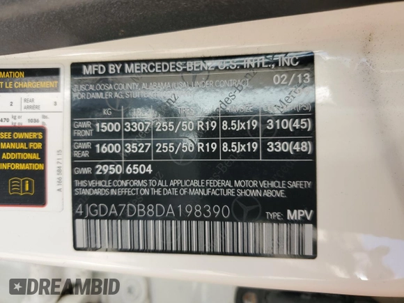 2013 Mercedes-Benz M 550 with VIN 4JGDA7DB8DA198390, listed as a Copart auction lot 62422525 with 121,954 mi miles and Clean title. Bid and sale history available at DreamBid. Image 13.