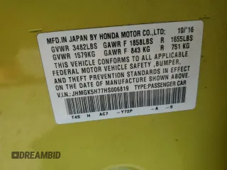 2017 Honda Fit EX with VIN JHMGK5H77HS006819, listed as a Copart auction lot 62940905 with Not provided miles and Salvage title. Bid and sale history available at DreamBid. Image 12.