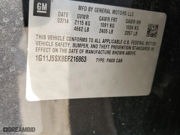 2014 Chevrolet Malibu LTZ with VIN 1G11J5SX8EF216863, listed as a Copart auction lot 44797315 with 150,664 mi miles and Salvage Title. Bid and sale history available at carsss.com. Image 12.
