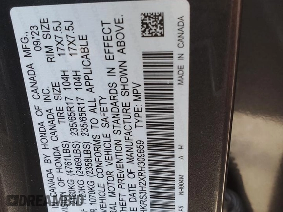 2024 Honda CR-V LX with VIN 2HKRS3H2XRH309659, listed as a Copart auction lot 85781464 with 13,492 mi miles and Non Repairable. Bid and sale history available at DreamBid. Image 14.