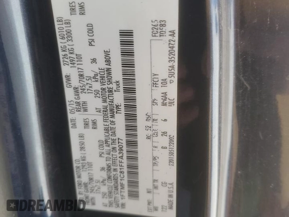 2015 Ford F-150 XL z VIN 1FTMF1C81FFA39077, wystawiony jako Copart lot #49665235 z przebiegiem 187 613 mil mil oraz Czysty tytuł • Clean title. Historia ofert i sprzedaży dostępna na DreamBid. Obrazek 12.