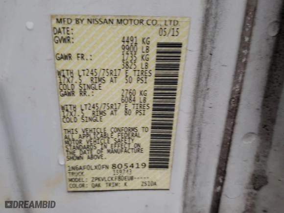 2015 Nissan NV SV with VIN 1N6AF0LX0FN805419, listed as a Copart auction lot 72576304 with 216,957 mi miles and Salvage Title. Bid and sale history available at carsss.com. Image 12.
