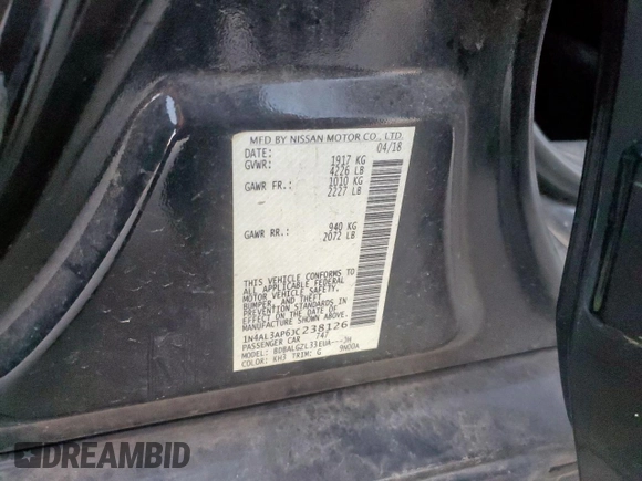 2018 Nissan Altima S with VIN 1N4AL3AP6JC238126, listed as a Copart auction lot 48616445 with 119,187 mi miles and Salvage Title. Bid and sale history available at DreamBid. Image 14.