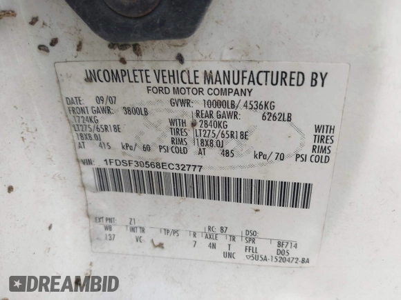 2008 Ford F-350 с VIN 1FDSF30568EC32777, выставлен на аукционе IAAI как лот 42782716 с пробегом 90 685 миль миль и . История ставок и продаж доступна на DreamBid. Изображение 9.
