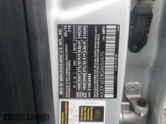 2016 Mercedes-Benz GL with VIN 4JGDF6EE8GA650475, listed as a Copart auction lot 66325814 with 189,223 mi miles and Salvage Title. Bid and sale history available at carsss.com. Image 13.