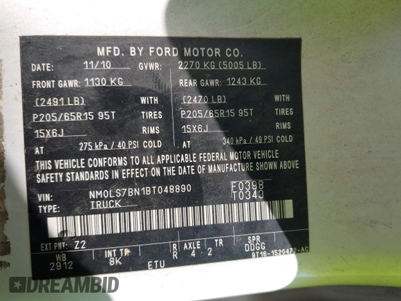 2011 Ford Transit Connect XLT with VIN NM0LS7BN1BT048890, listed as a IAAI auction lot 42549418 with 243,943 mi miles and . Bid and sale history available at DreamBid. Image 9.