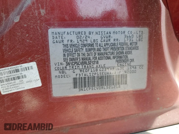 2024 Nissan Kicks SV z VIN 3N1CP5CV0RL521218, wystawiony jako Copart lot #56801265 z przebiegiem 128 784 mil mil oraz Szkoda całkowita • Salvage title. Historia ofert i sprzedaży dostępna na DreamBid. Obrazek 13.