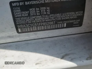 2015 BMW 3 Series 328i with VIN WBA3C1C51FP852887, listed as a Copart auction lot 58882695 with 146,823 mi miles and Salvage title. Bid and sale history available at DreamBid. Image 12.