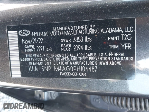 2023 Hyundai Elantra SEL with VIN 5NPLM4AG0PH104487, listed as a IAAI auction lot 42045952 with 39,575 mi miles and . Bid and sale history available at DreamBid. Image 9.