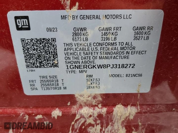 2023 Chevrolet Traverse LT Cloth с VIN 1GNERGKW8PJ318272, выставлен на аукционе Copart как лот 58708105 с пробегом 11 361 миль миль и Списание • Salvage title. История ставок и продаж доступна на DreamBid. Изображение 13.