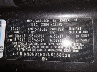 2022 Kia Carnival LXS with VIN KNDNB4H37N6168339, listed as a IAAI auction lot 41491533 with 51,286 mi miles. Bid and sale history available at carsss.com. Image 9.