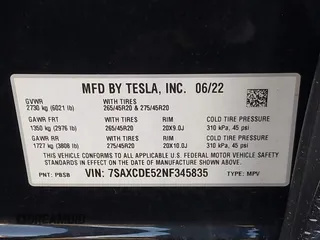 2022 Tesla Model X with VIN 7SAXCDE52NF345835, listed as a IAAI auction lot 41823522 with 24,401 mi miles and . Bid and sale history available at DreamBid. Image 9.