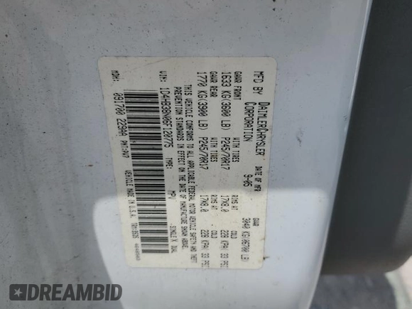 2006 Dodge Durango SXT with VIN 1D4HB38N06F120775, listed as a Copart auction lot 56204195 with 224,030 mi miles and Salvage title. Bid and sale history available at DreamBid. Image 13.