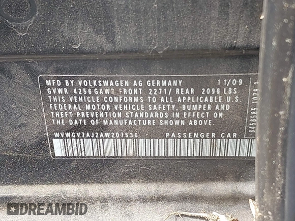 2010 Volkswagen GTI с VIN WVWGV7AJ2AW207536, выставлен на аукционе IAAI как лот 42162948 с пробегом 133 354 миль миль и . История ставок и продаж доступна на DreamBid. Изображение 9.