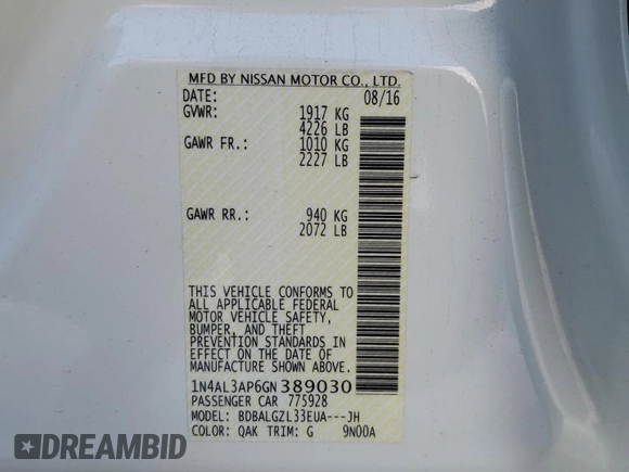 2016 Nissan Altima S with VIN 1N4AL3AP6GN389030, listed as a Copart auction lot 49733305 with 130,879 mi miles and Salvage Title. Bid and sale history available at carsss.com. Image 13.