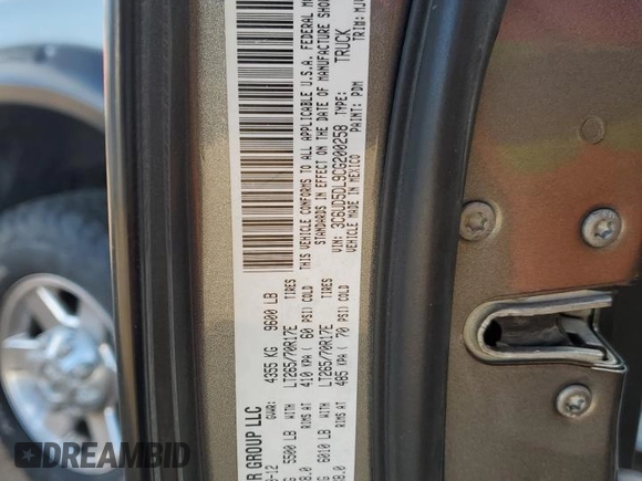 2012 Ram 2500 Big Horn with VIN 3C6UD5DL9CG200258, listed as a Copart auction lot 85081064 with 102,605 mi miles and Salvage Title. Bid and sale history available at carsss.com. Image 12.