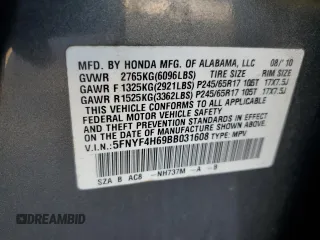 2011 Honda Pilot EX-L with VIN 5FNYF4H69BB031608, listed as a Copart auction lot 50137805 with 266,621 mi miles and Salvage Title. Bid and sale history available at carsss.com. Image 15.