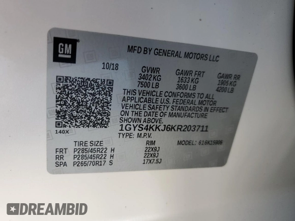2019 Cadillac Escalade ESV Platinum z VIN 1GYS4KKJ6KR203711, wystawiony jako Copart lot #83627944 z przebiegiem 54 241 mil mil oraz Nie do naprawy • Non repairable. Historia ofert i sprzedaży dostępna na DreamBid. Obrazek 14.