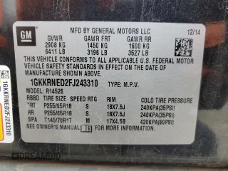 2015 GMC Acadia SLE with VIN 1GKKRNED2FJ243310, listed as a Copart auction lot 57342425 with 214,080 mi miles and Clean title. Bid and sale history available at DreamBid. Image 13.