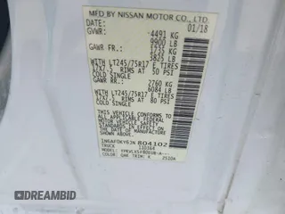 2018 Nissan NV SV with VIN 1N6AF0KY6JN804102, listed as a IAAI auction lot 42129247 with 172,032 mi miles. Bid and sale history available at carsss.com. Image 9.
