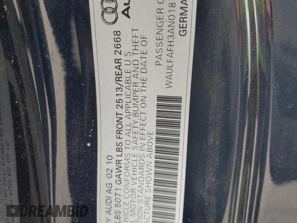 2010 Audi A5 Premium Plus z VIN WAULFAFH3AN018752, wystawiony jako Copart lot #71505394 z przebiegiem 133 524 mil mil oraz Nie do naprawy • Non repairable. Historia ofert i sprzedaży dostępna na DreamBid. Obrazek 12.