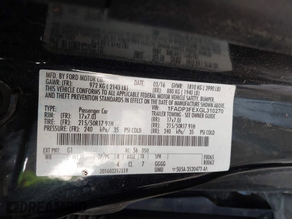 2016 Ford Focus SE z VIN 1FADP3FEXGL310270, wystawiony jako IAAI lot #40956503 z przebiegiem 156 812 mil mil oraz . Historia ofert i sprzedaży dostępna na DreamBid. Obrazek 9.